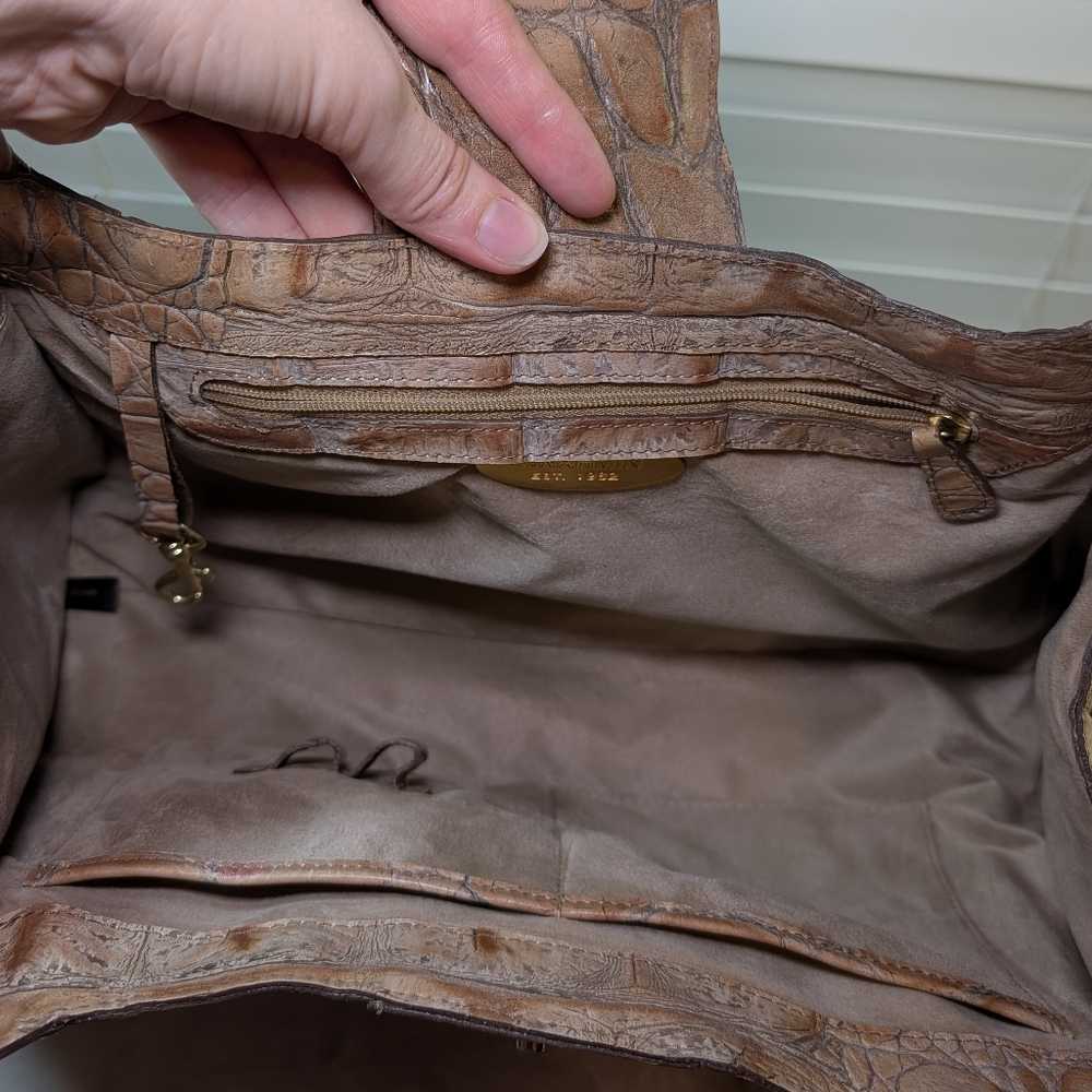 Vintage Brahmin Croc-Embossed Structured Leather Satchel | Beige | Gold Hardware - Picture 12 of 16